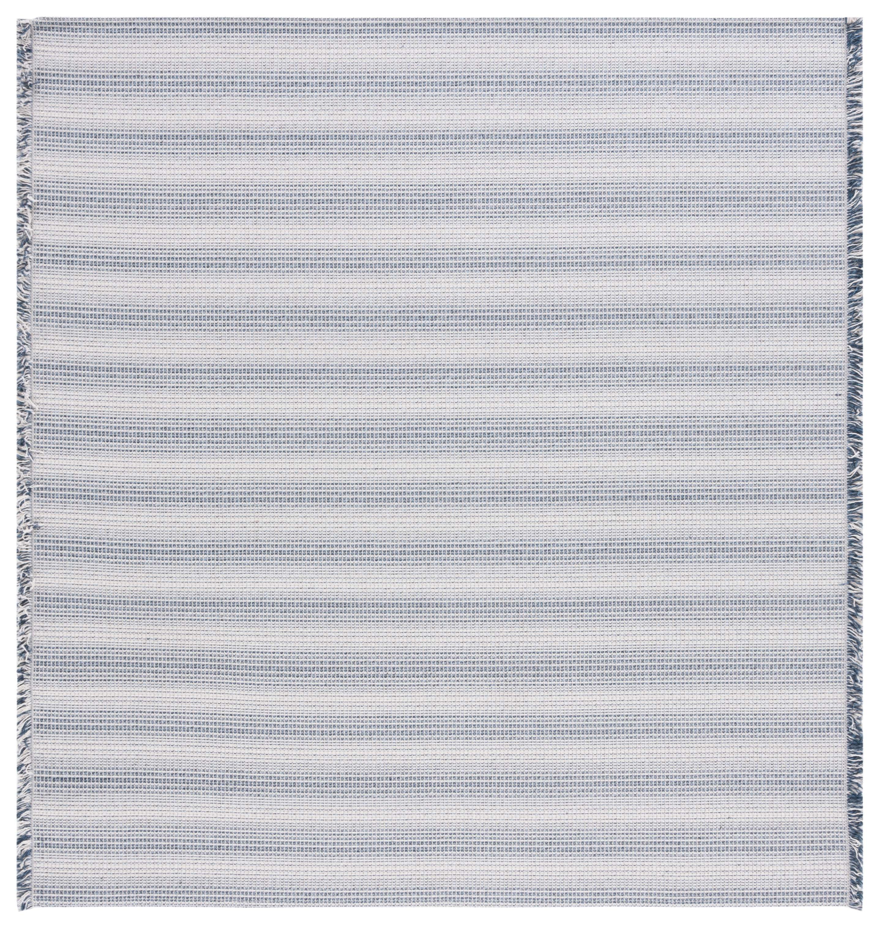 Ivory and Navy Striped Square Flat Woven Rug