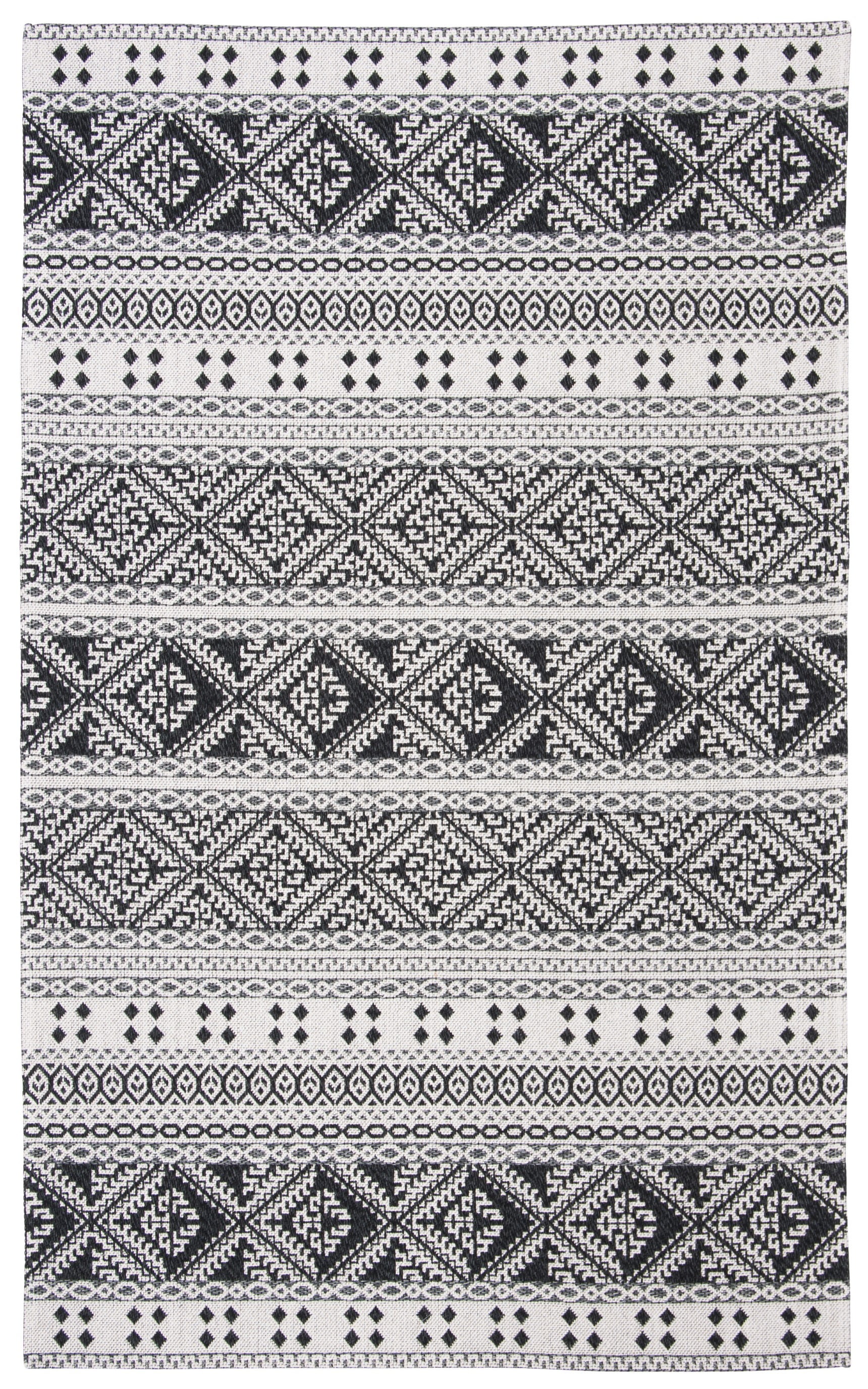Augustine Black and Cream Geometric Flat Woven Area Rug