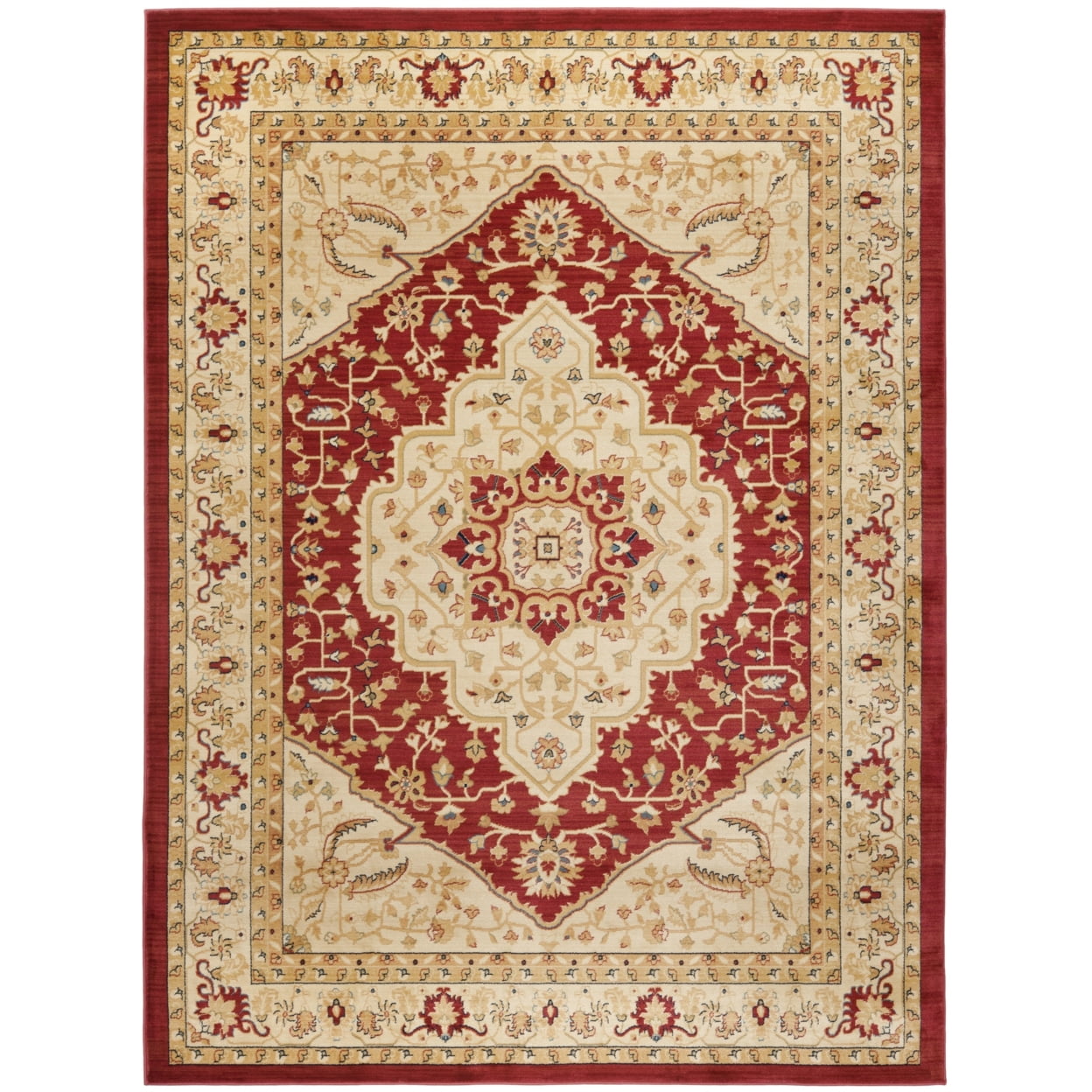 Red and Creme Tufted Oriental Rectangular Rug