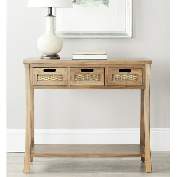 SAFAVIEH Autumn Country Rustic 3 Drawer Storage Console, Oak