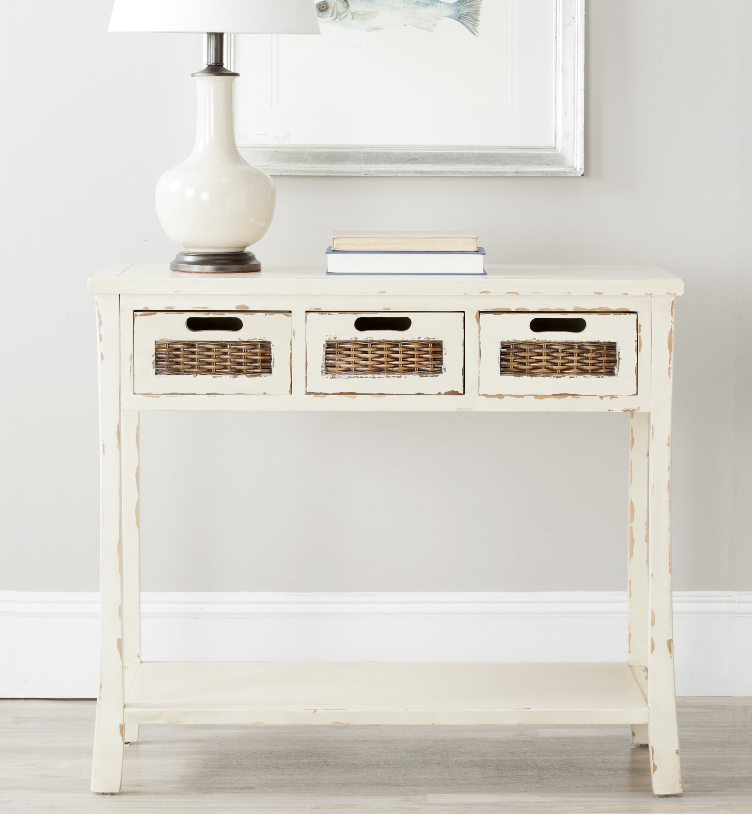 SAFAVIEH Autumn Country Rustic 3 Drawer Storage Console, Vintage Cream