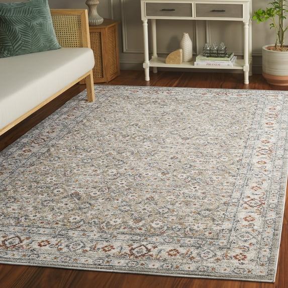 SAFAVIEH Avalon Jillian Floral Polyester Area Rug, Gray/Light Blue, 4' x 6'