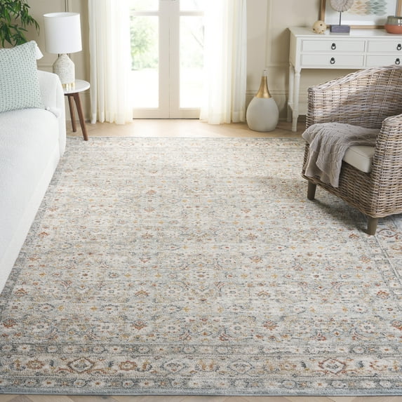 SAFAVIEH Avalon Jillian Floral Polyester Area Rug, Light Blue/Ivory, 8' x 10'
