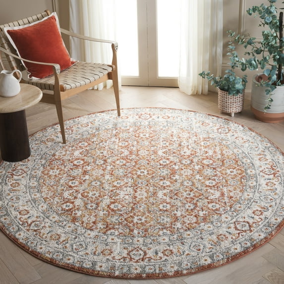 SAFAVIEH Avalon Jillian Floral Polyester Area Rug, Rust/Gray, 6'7" x 6'7" Round