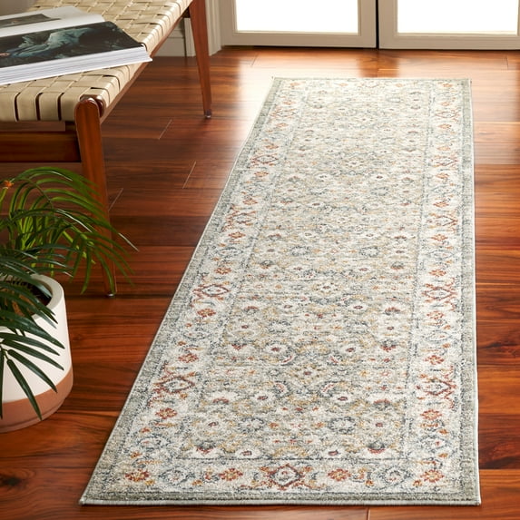 SAFAVIEH Avalon Jillian Floral Polyester Runner Rug, Gray/Light Blue, 2'2" x 8'
