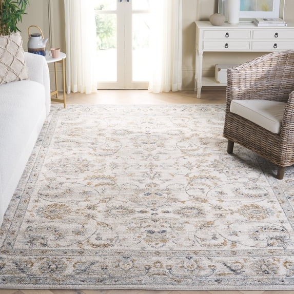 SAFAVIEH Avalon Malandra Floral Polyester Area Rug, Ivory/Blue Gold, 9' x 12'
