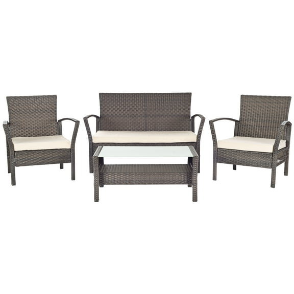 SAFAVIEH Avaron Outdoor Patio 4 Piece Conversation Set, Brown/Beige