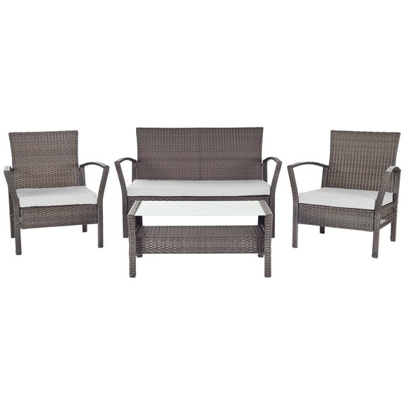 SAFAVIEH Avaron Outdoor Patio 4 Piece Conversation Set, Brown/Grey