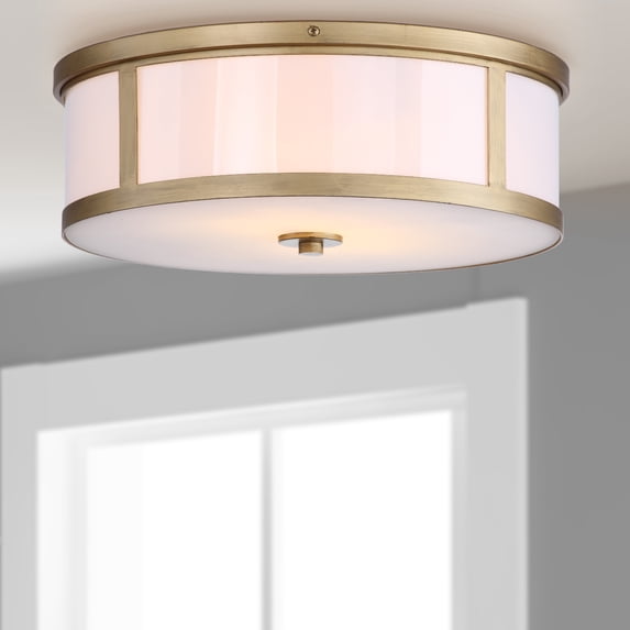 SAFAVIEH Avery 2 Light 17 in. Dia. Drum Flush Mount, Antique Gold
