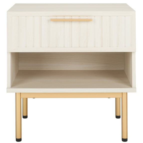 SAFAVIEH Axelle Modern 1 Drawer Nightstand,Bleached White/Gold