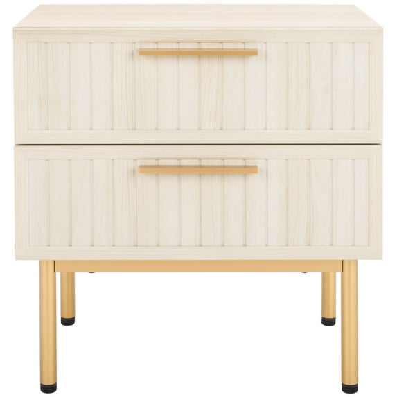 SAFAVIEH Axelle Modern 2 Drawer Nightstand,Bleached White/Gold