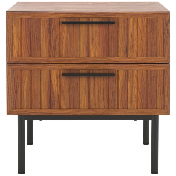 SAFAVIEH Axelle Modern 2 Drawer Nightstand,Walnut/Black