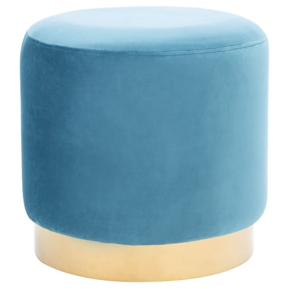 SAFAVIEH Azai Modern Style Round Ottoman, Sky Blue/Gold ( 16.7 in. W x 16.7 in. D x 16.7 in. H)