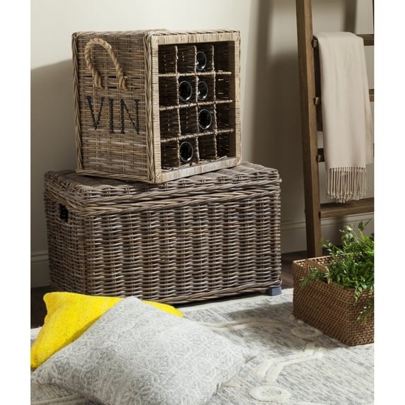 SAFAVIEH Aziza 16 Bottle Wicker Wine Rack Grey