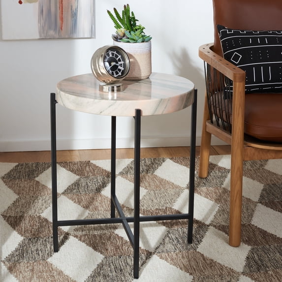 SAFAVIEH Azula Modern Stone Round Top Accent Table, Burnt Orange Stone