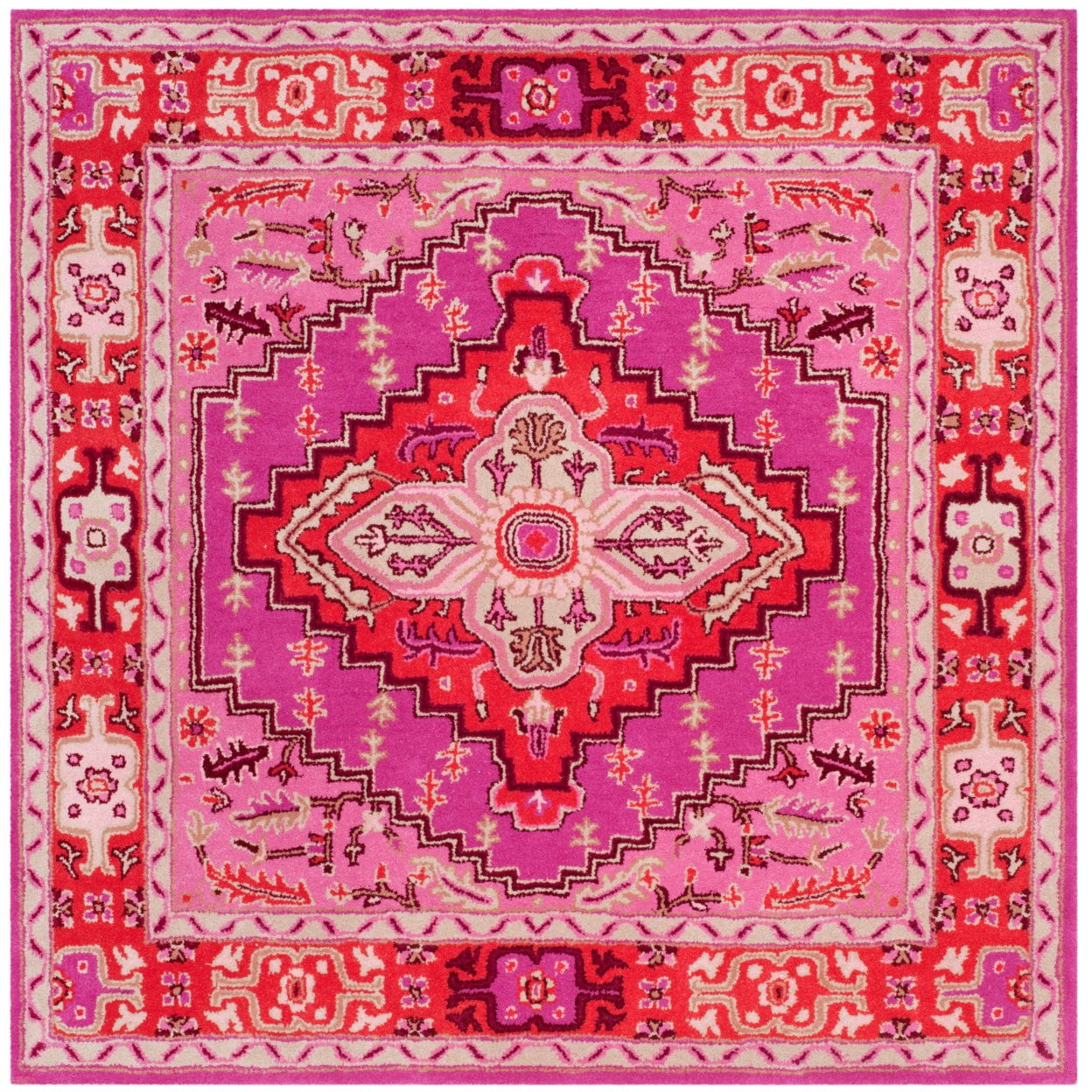 Bellagio Red and Pink Hand Tufted Wool Square Rug