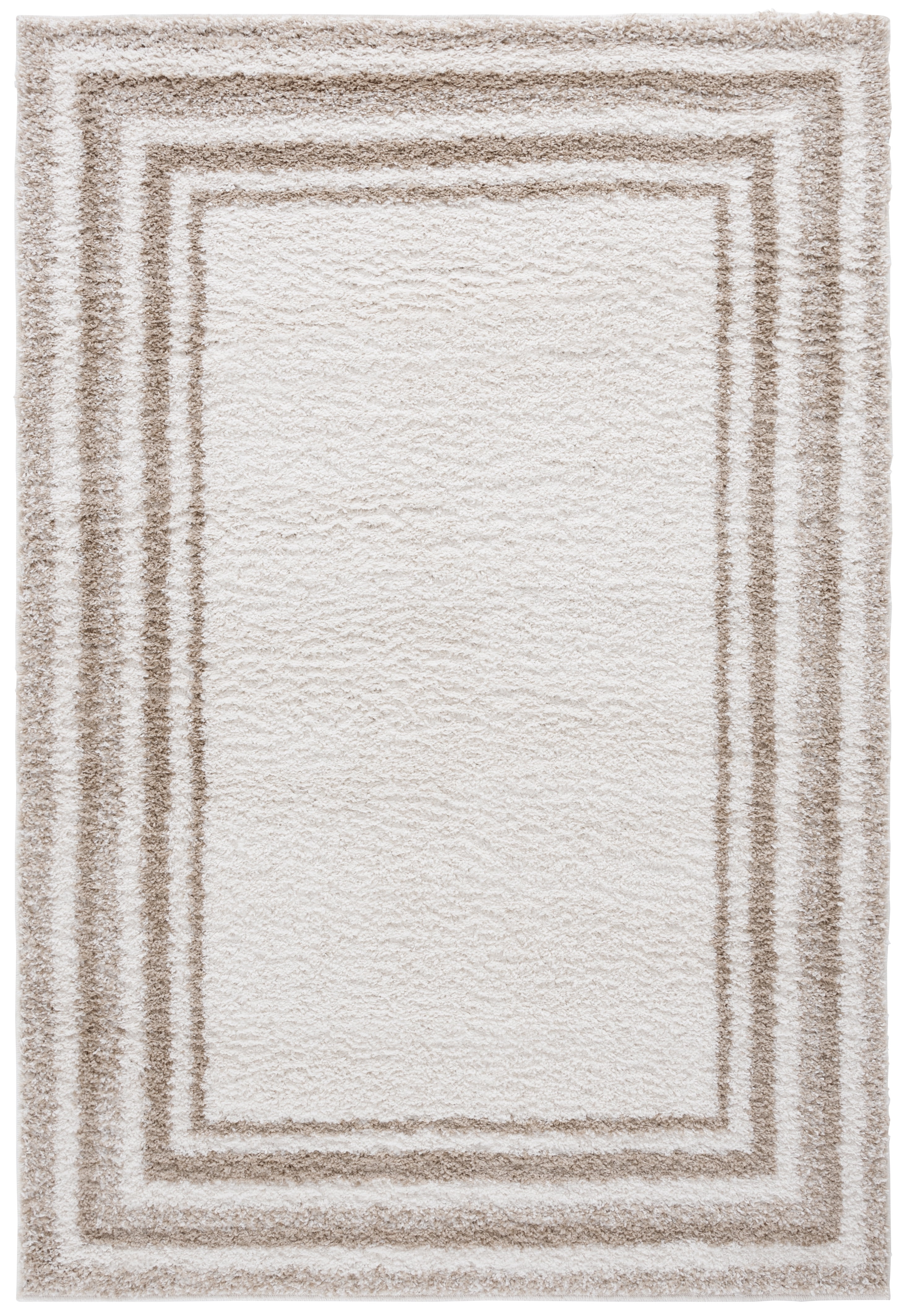 Ivory Beige Tufted Stripe Shag Wool Area Rug 59" x 9"