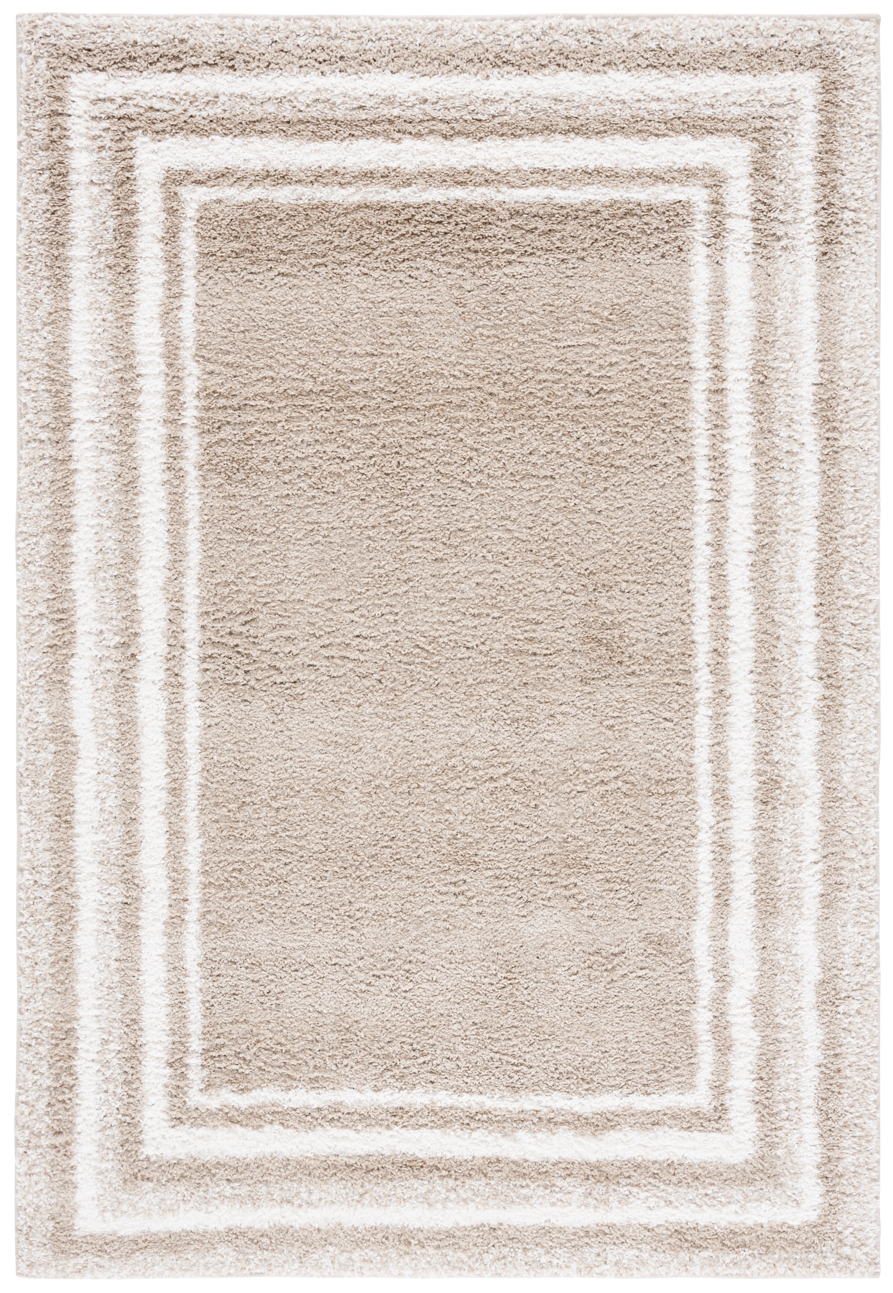 Ivory and Beige Rectangular Tufted Shag Area Rug
