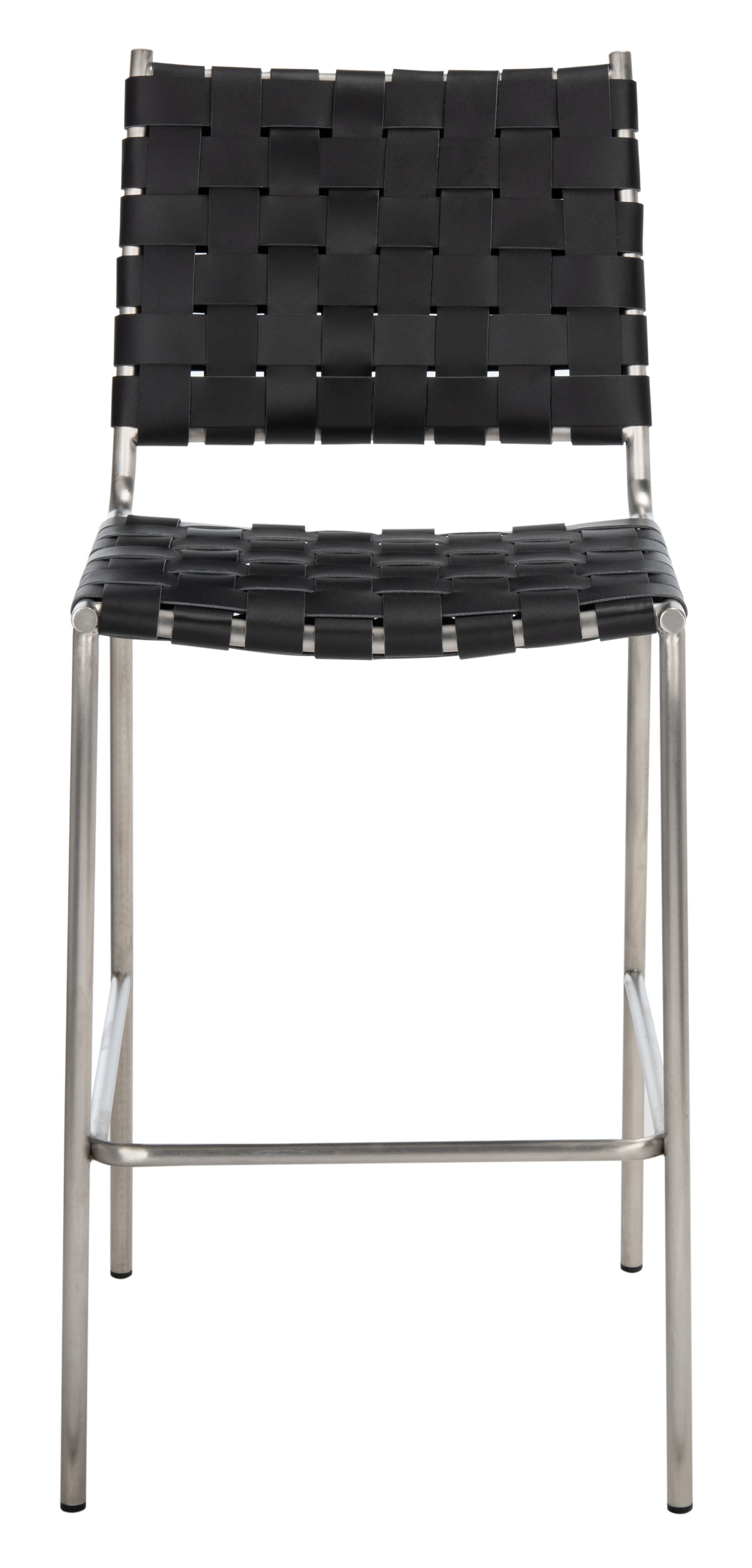 Saddle Style Black Leather Counter Stool with Silver Metal Base