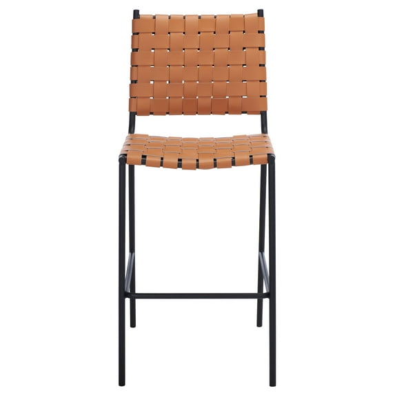 SAFAVIEH Bahari Square Mid Back Counter Stool, Cognac/Black