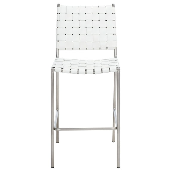 SAFAVIEH Bahari Square Mid Back Counter Stool, White/Silver