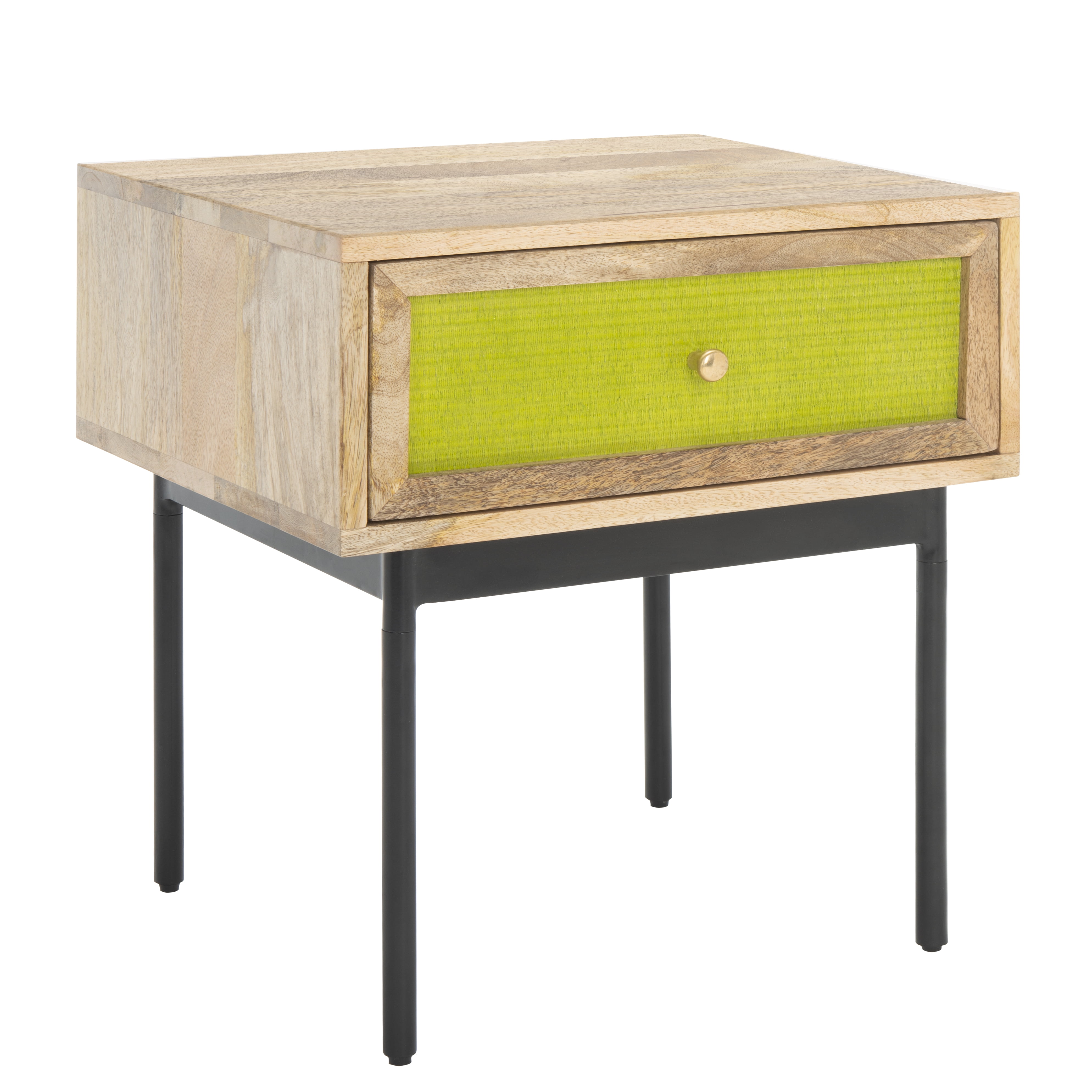Bahiti Lime Green and Natural Wood Retro Nightstand with Black Base