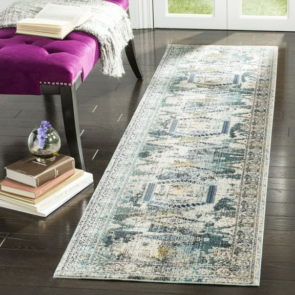 SAFAVIEH Baldwin Haywood Oriental Runner Rug, Ivory/Teal, 2'2" x 12'