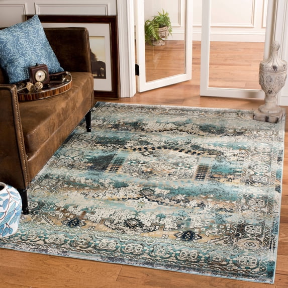 SAFAVIEH Baldwin Haywood Traditional Southwestern Area Rug, Ivory/Teal, 9' x 12'