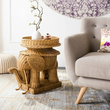 SAFAVIEH Balford Elephant Storage Accent Table with Tray Top, Natural