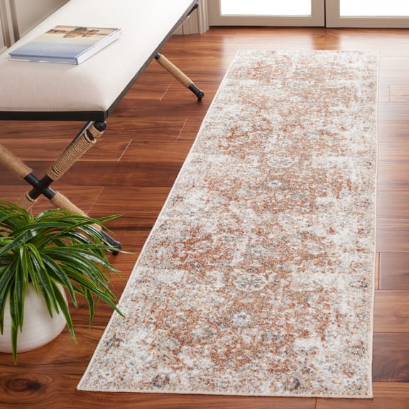 SAFAVIEH Baltimore Dimas Distressed Polyester Machine Washable Runner Rug, Ivory/Rust, 2'2" x 8'