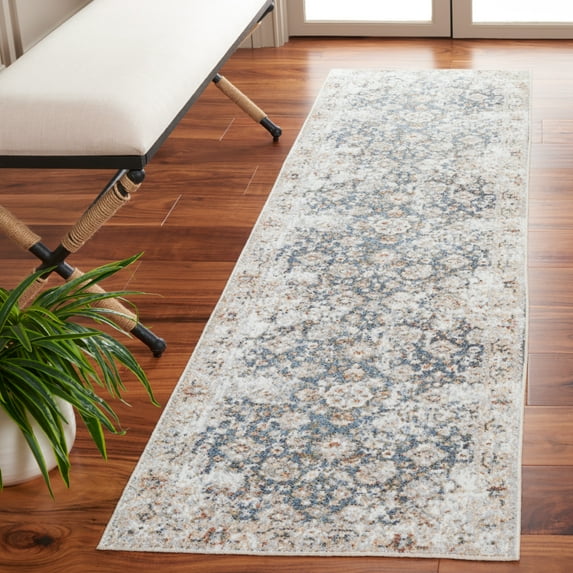 SAFAVIEH Baltimore Dimas Distressed Polyester Machine Washable Runner Rug, Light Gray/Blue, 2'2" x 8'