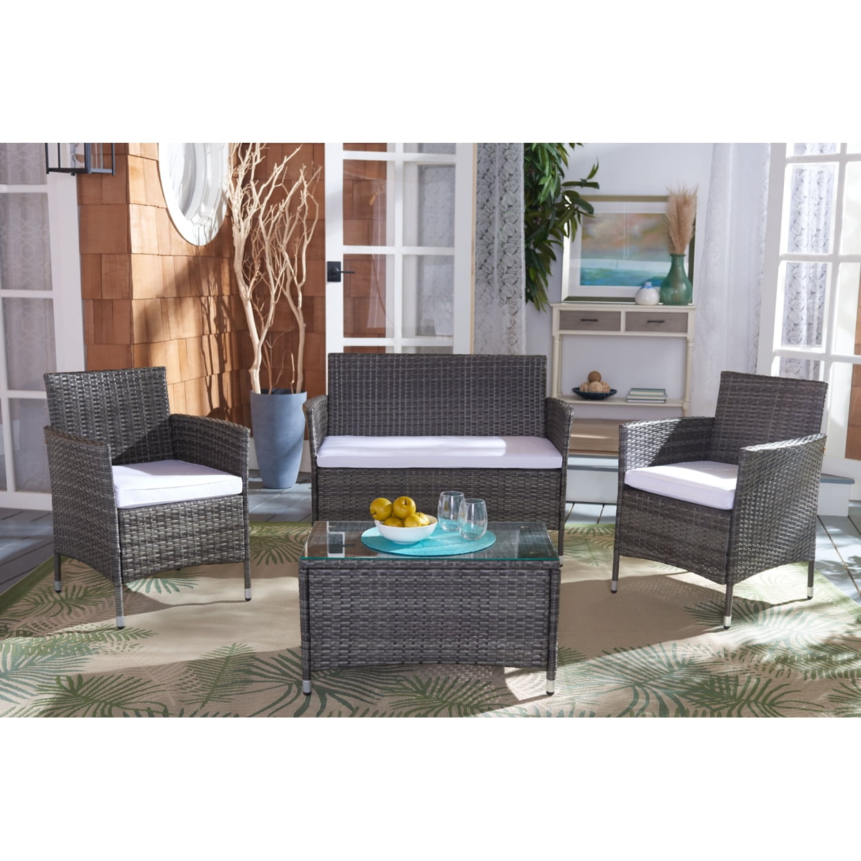 Bandele 4 Piece Grey Wicker Patio Set with Cushions