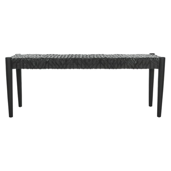 SAFAVIEH Bandelier Cowhide Leather Weave Bench, Black
