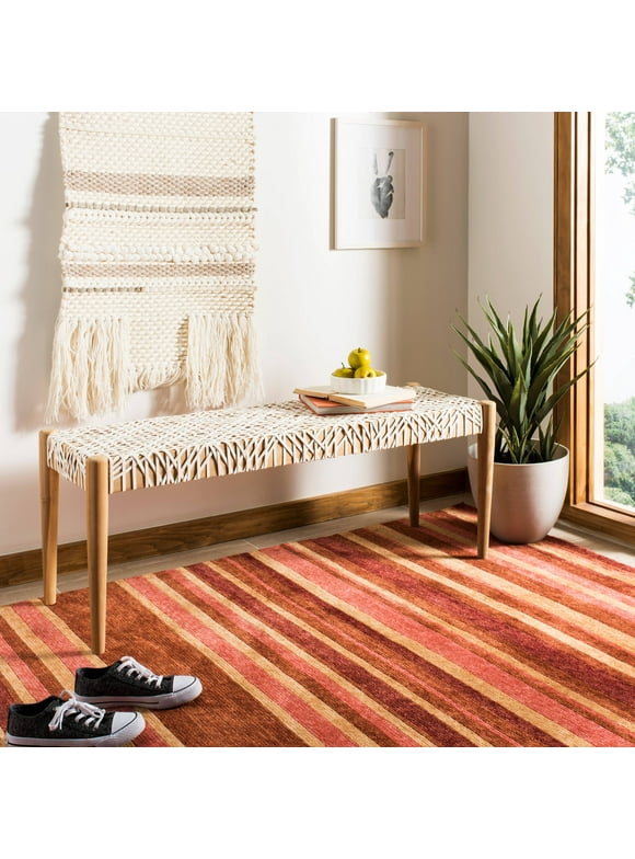 SAFAVIEH Bandelier Leather Weave Bench Off White / Natural
