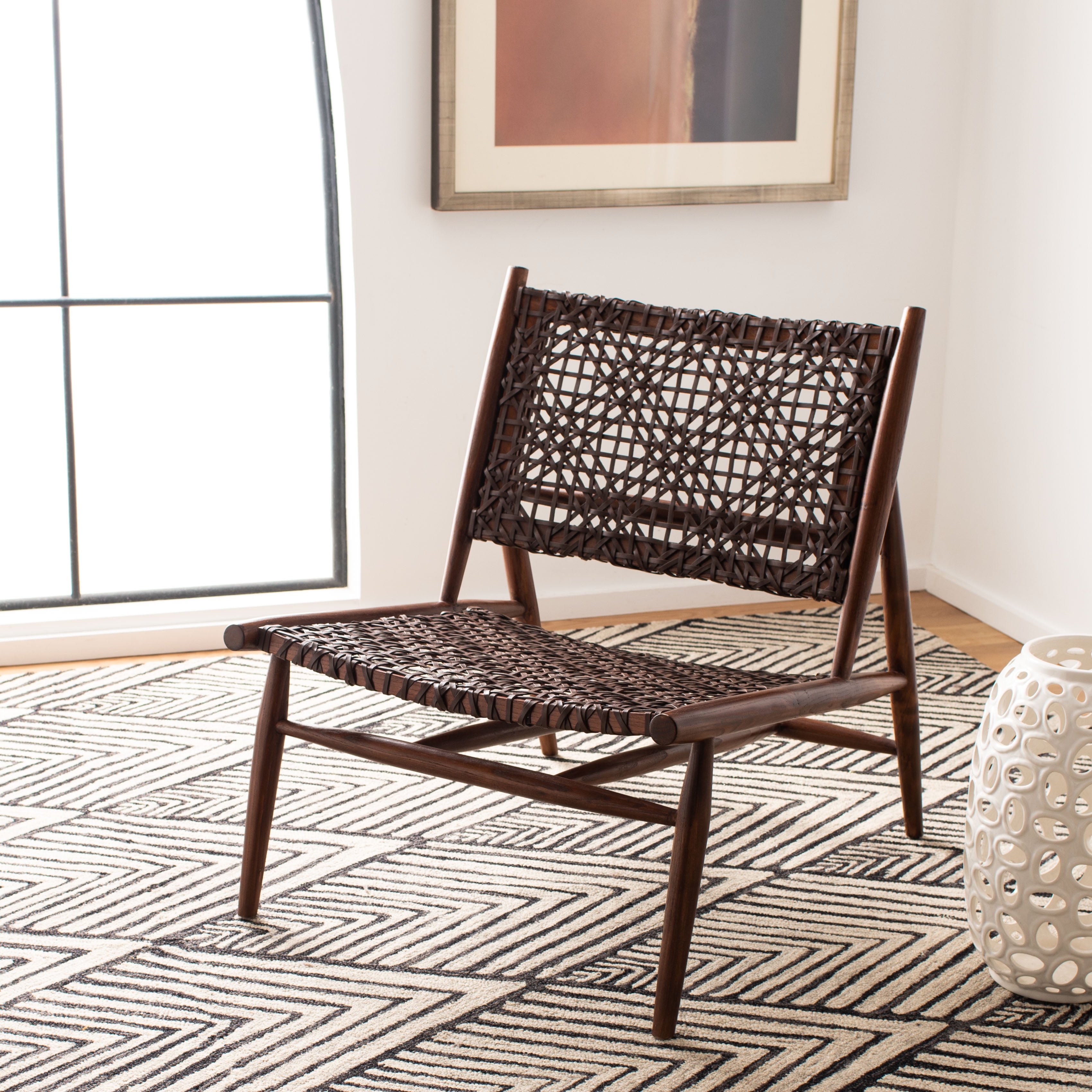 Luna leather woven online accent chair safavieh