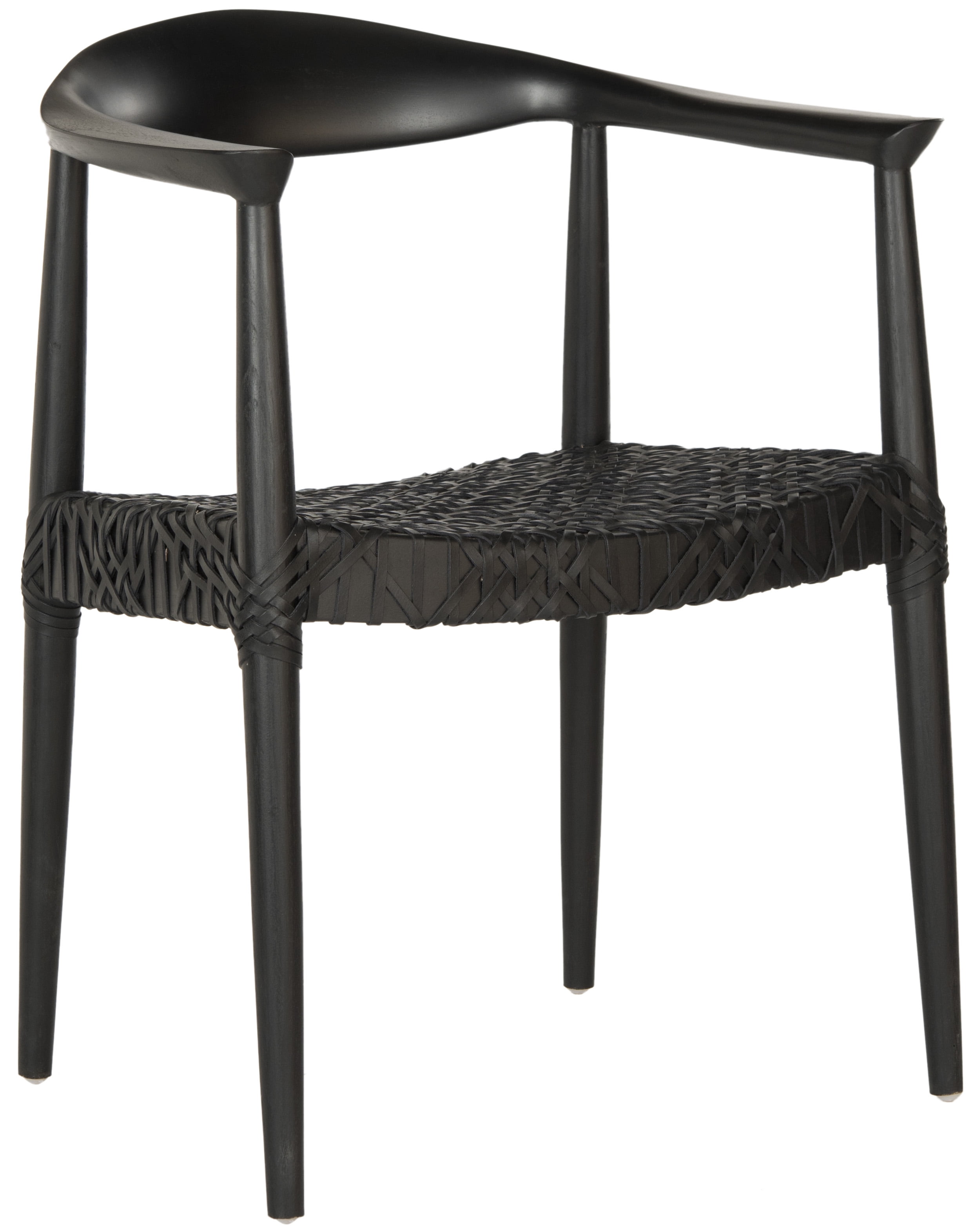 Mid-Century Modern Black Leather Teak Wood Accent Chair