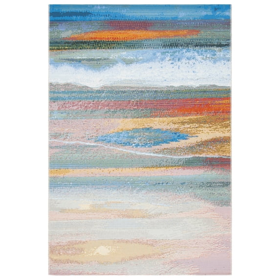 SAFAVIEH Barbados Abstract Beach Outdoor Area Rug, Light Blue/Pink, 9'10" x 12'5"