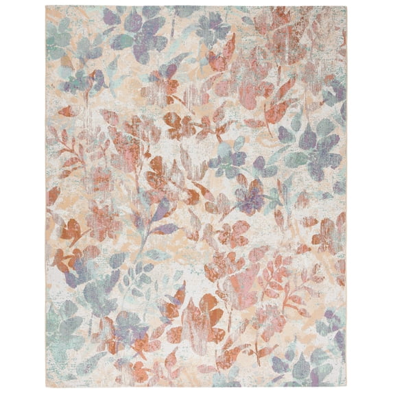 SAFAVIEH Barbados Andy Botanical Indoor/Outdoor Area Rug, Beige/Red, 8' x 10'5"