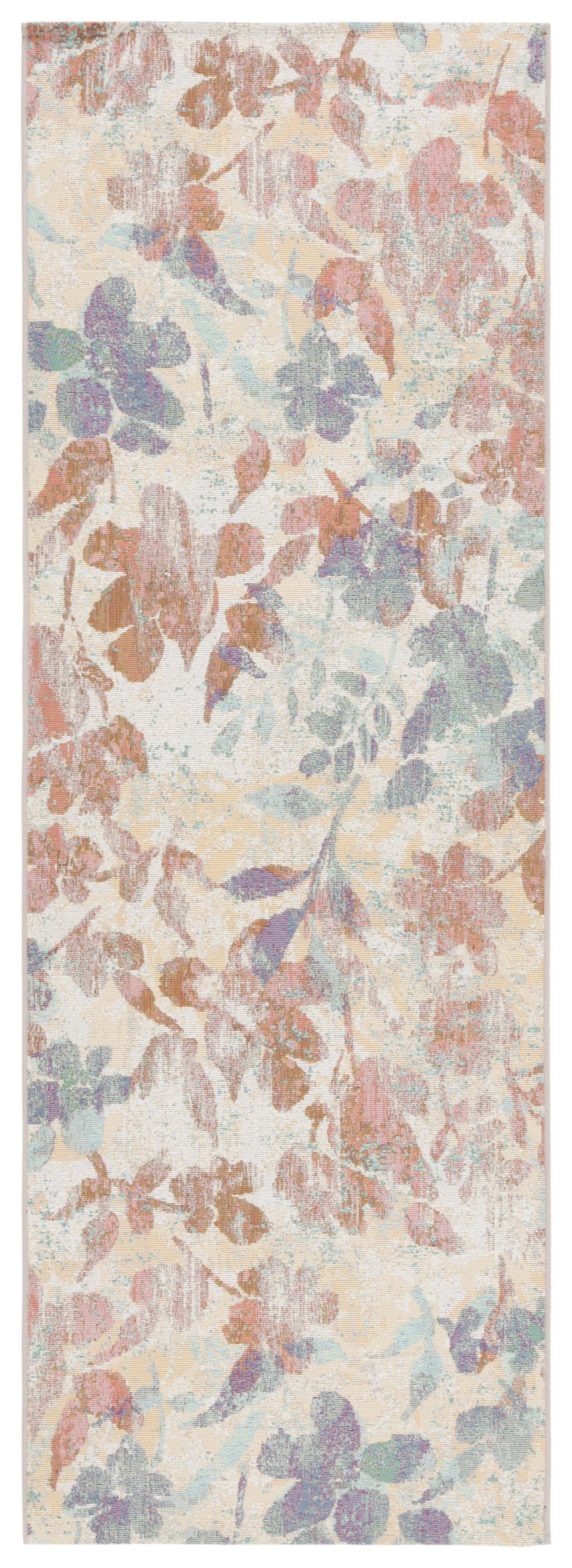 Beige and Red Floral Synthetic Runner Rug, 2'8" x 10'5"