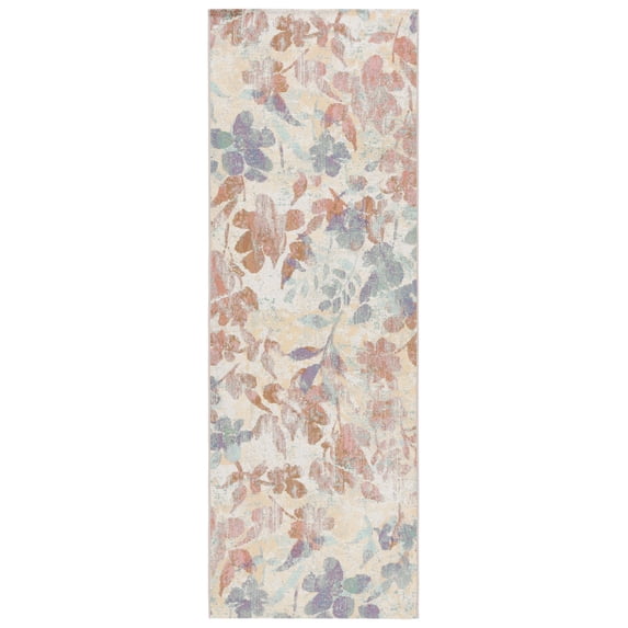 SAFAVIEH Barbados Andy Botanical Indoor/Outdoor Runner Rug, Beige/Red, 2'8" x 8'