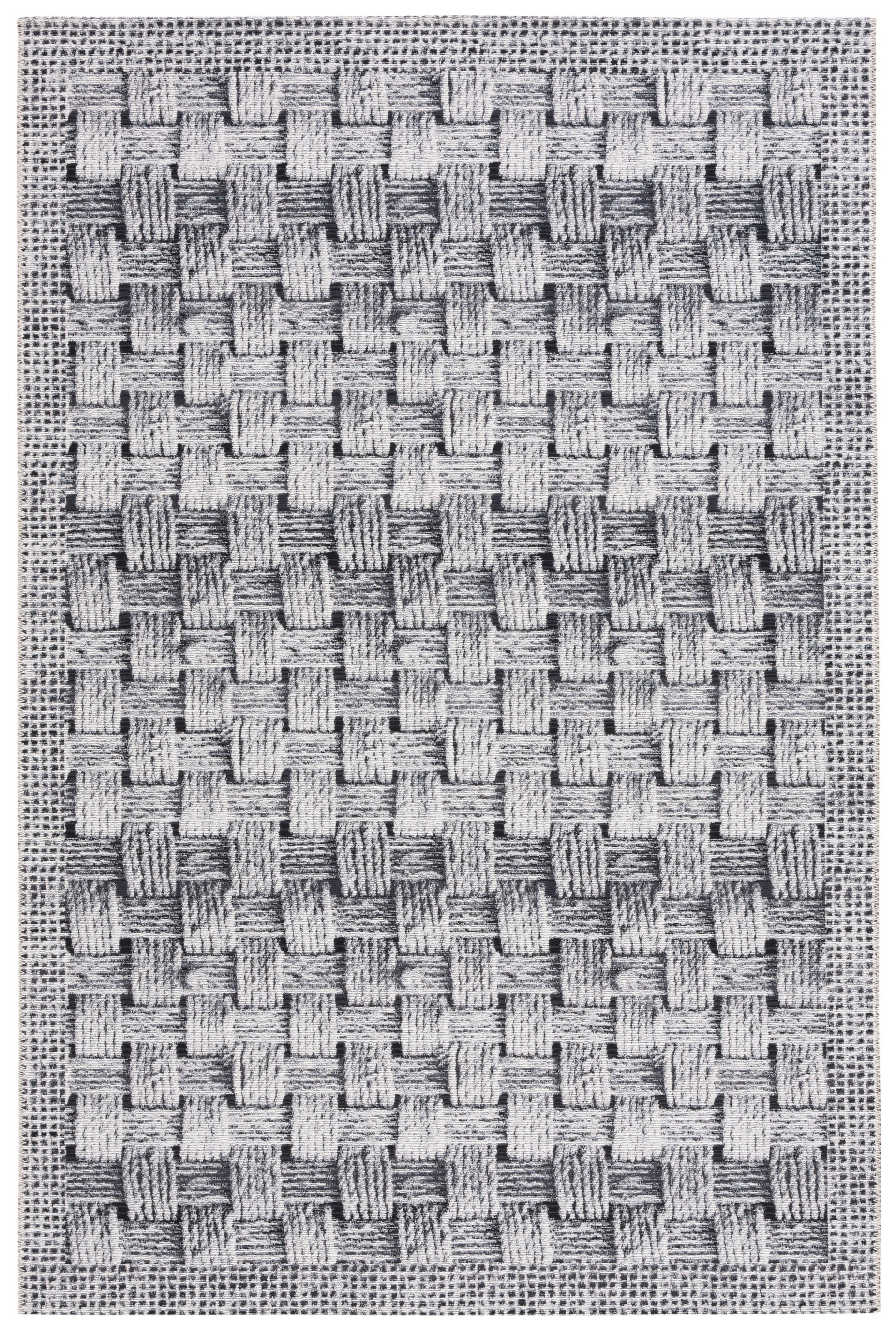 SAFAVIEH Barbados Asa Geometric Indoor/Outdoor Area Rug, Black/Ivory, 5'3" x 7'6"