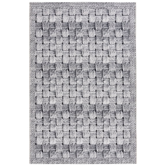 SAFAVIEH Barbados Asa Geometric Indoor/Outdoor Area Rug, Black/Ivory, 8' x 10'5"
