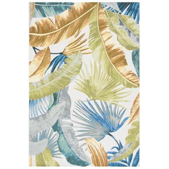 SAFAVIEH Barbados Banana Leaves Outdoor Area Rug, Gold/Green, 5'3" x 7'6"