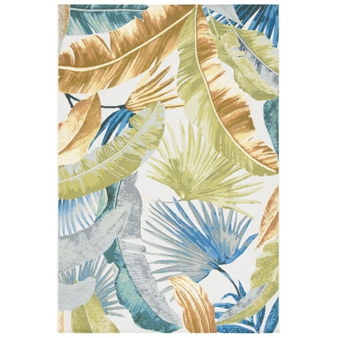 SAFAVIEH Barbados Banana Leaves Outdoor Area Rug, Gold/Green, 5'3" x 7'6"