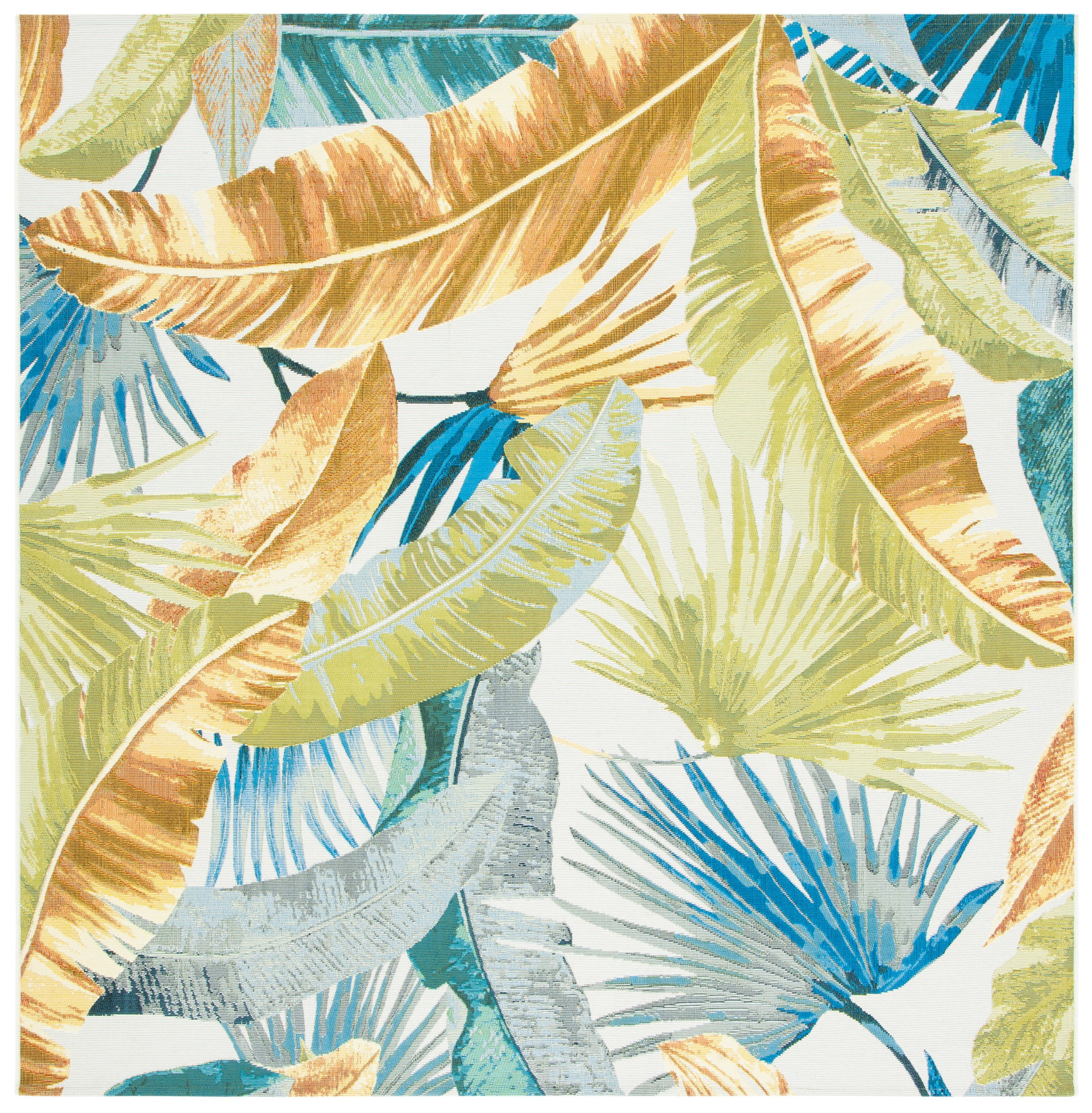 SAFAVIEH Barbados Banana Leaves Outdoor Area Rug, Gold/Green, 8' x 8' Square