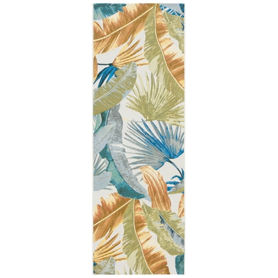 SAFAVIEH Barbados Banana Leaves Outdoor Runner Rug, Gold/Green, 2'8" x 8'