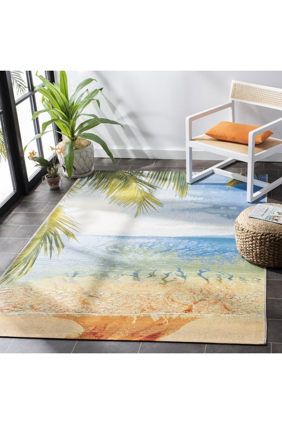 Barbados Beach Waves Outdoor Area Rug, 4' x 6', Gold/Blue