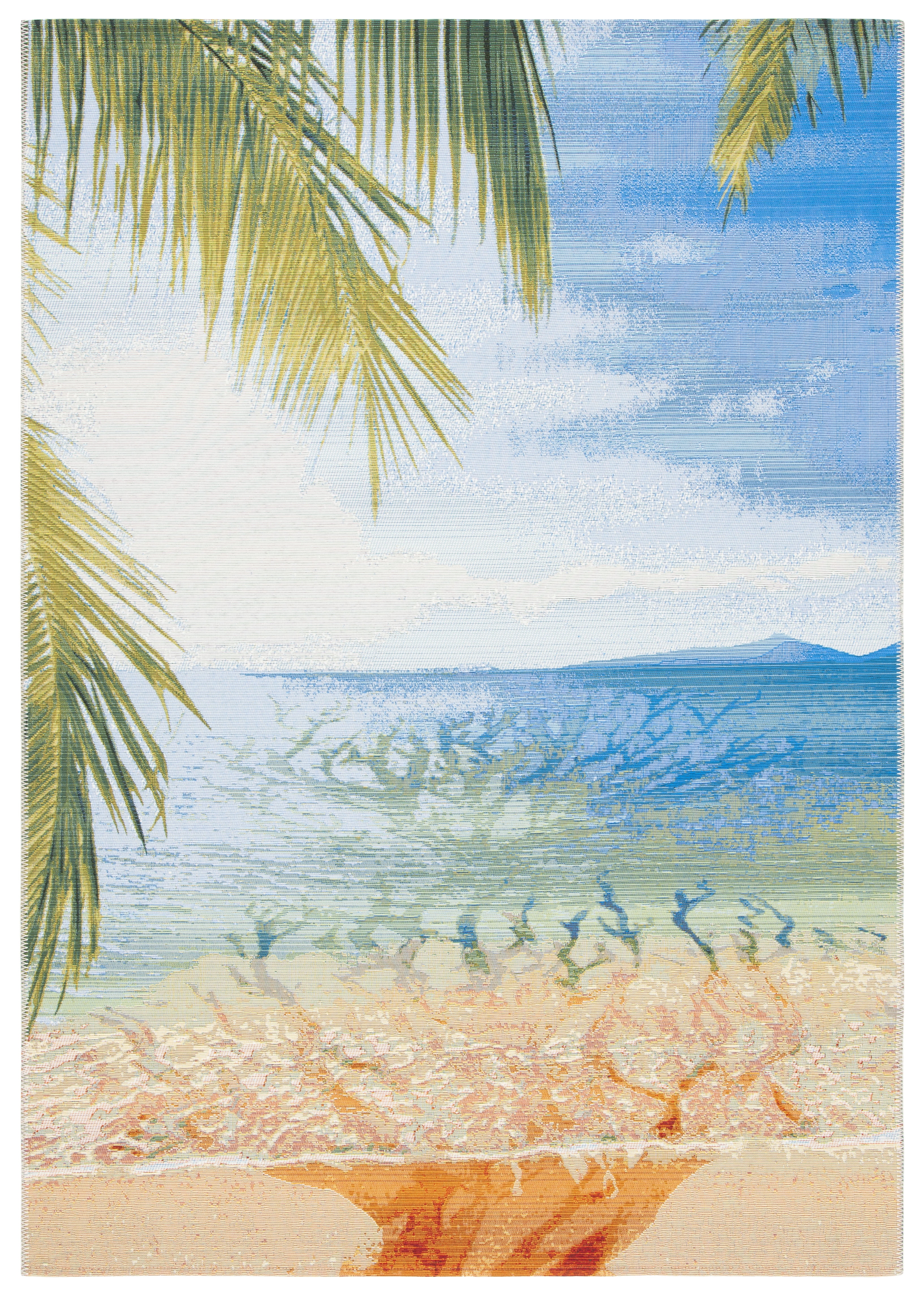 SAFAVIEH Barbados Beach Waves Outdoor Area Rug, Gold/Blue, 3'3" x 5'3"