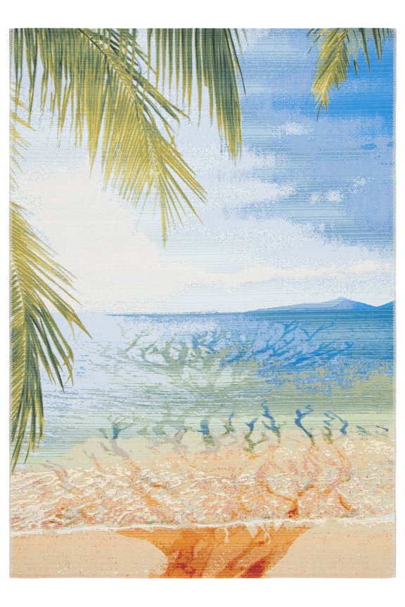 Barbados Beach Waves Outdoor Area Rug, Gold/Blue, 3'3" x 5'3"