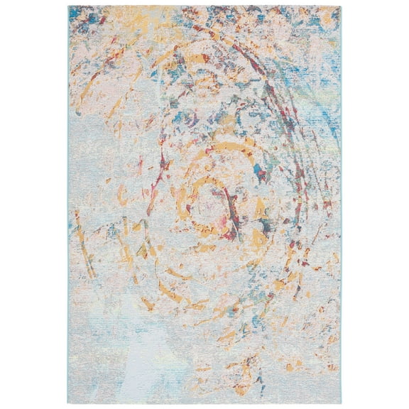 SAFAVIEH Barbados Braiden Abstract Indoor/Outdoor Area Rug, Light Blue/Yellow Rust, 5'3" x 7'6"